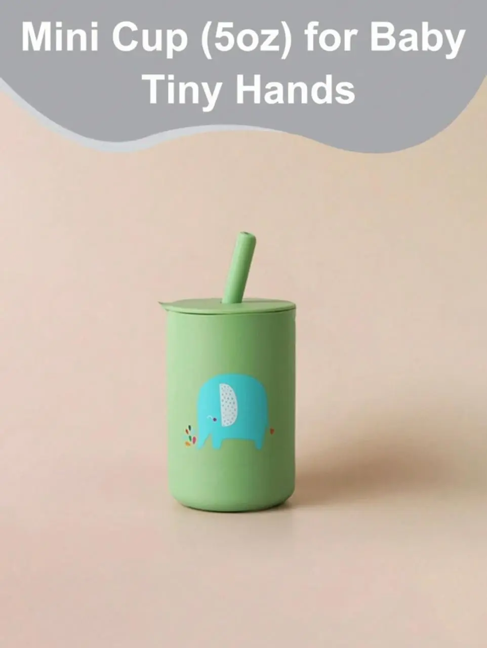 VASO CON PAJITA 150 ML VERDE CON ELEFANTE 