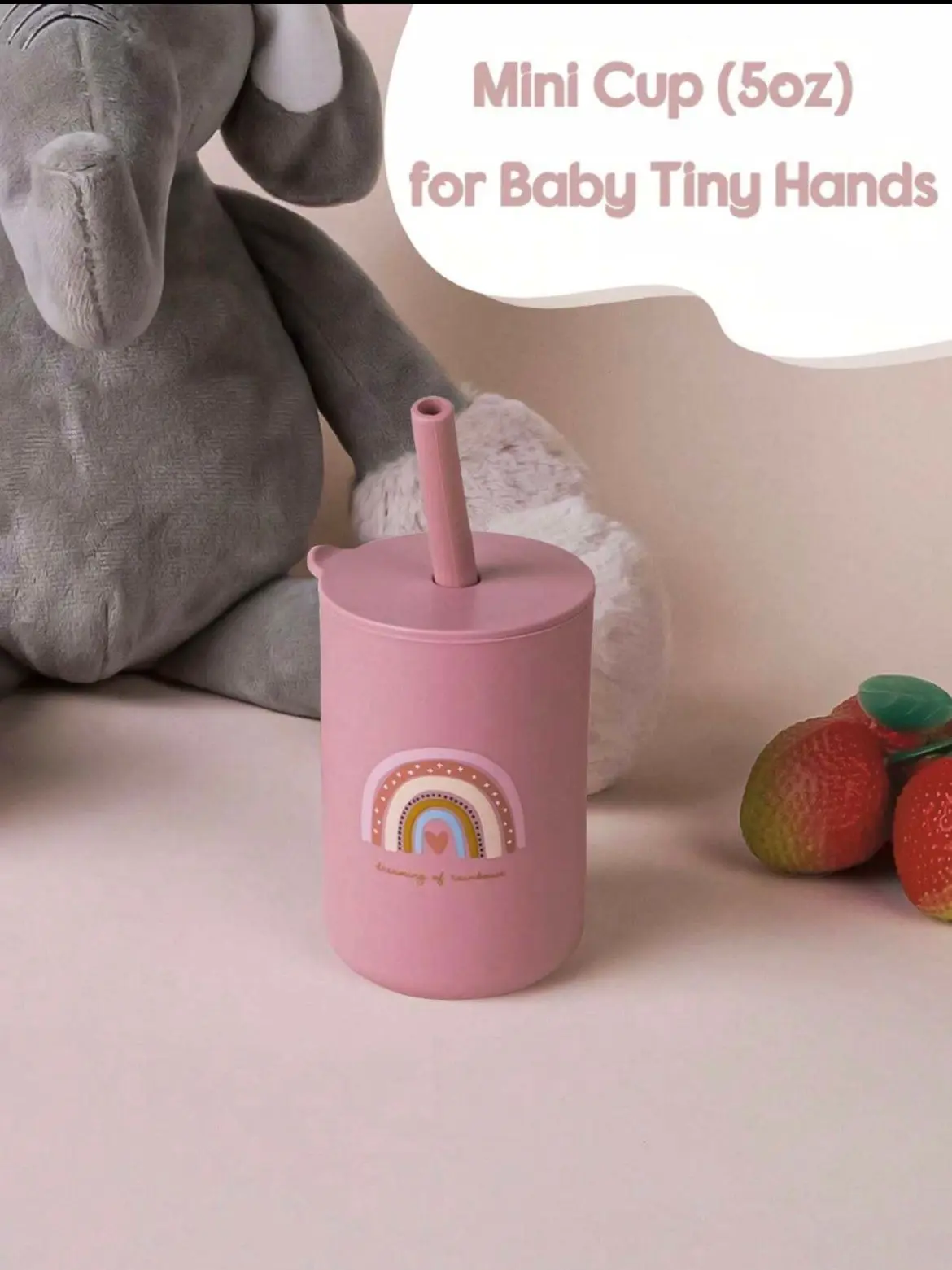 VASO CON PAJITA 150 ML ROSA CON ARCOIRIS 